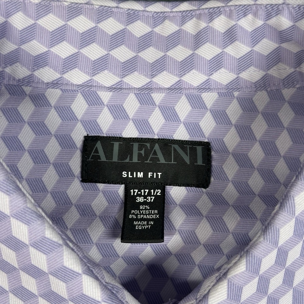 Alfani Slim Fit Purple Geometric Dress Shirt 17-17.5x36-37 (XL) Stretch - Picture 2 of 7